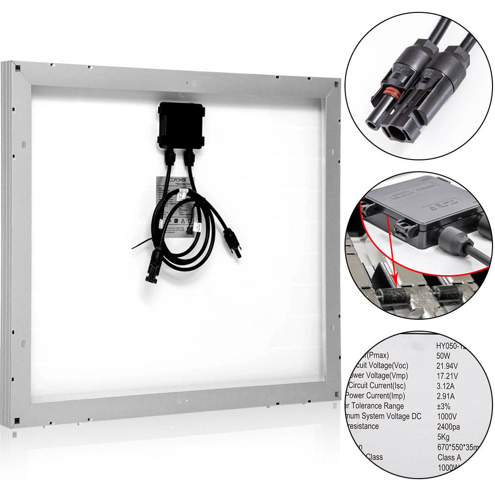 50W 12V Solar Charger Kit 10A Charge Controller with Alligator Clips
