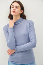 Vintage Blue Mock Neck Long Sleeve T-Shirt