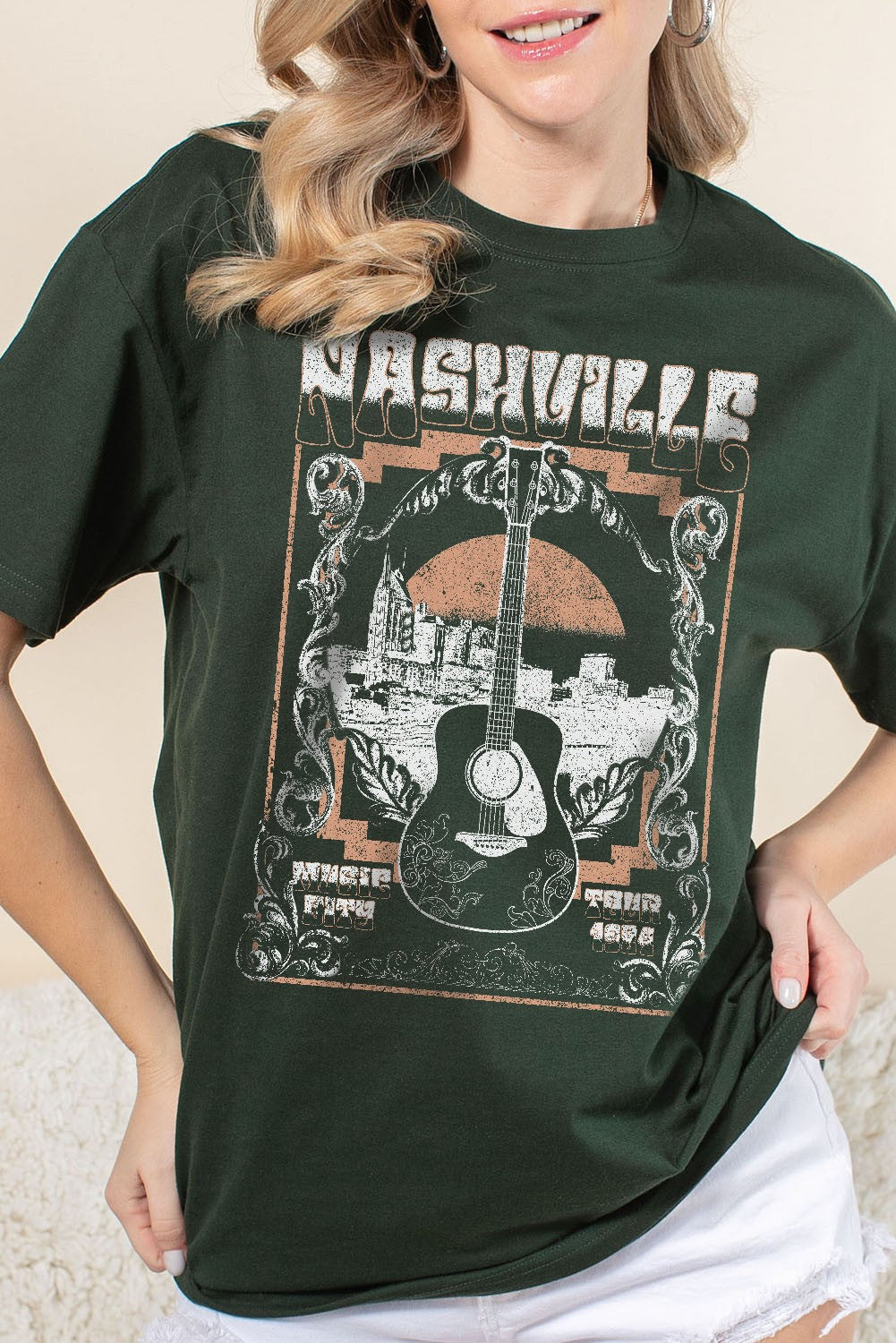 Nashville Music City Guitar Vintage Graphic Tees