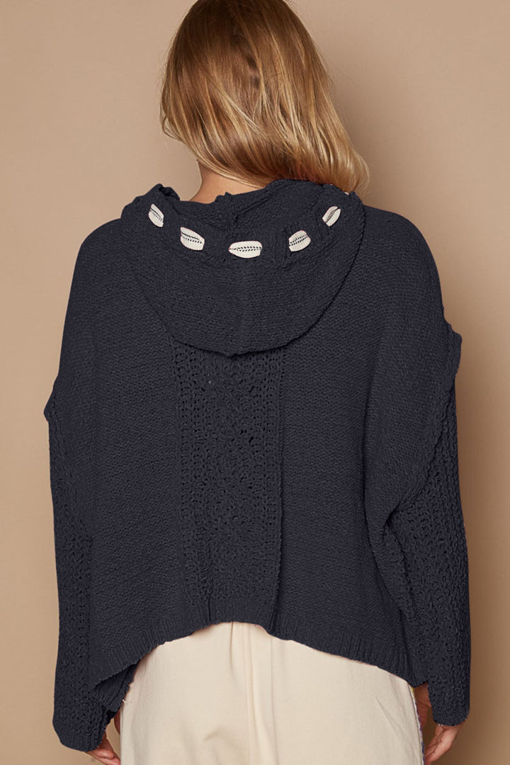 Ghost Grey Cable Knit Hooded Chenille Sweater