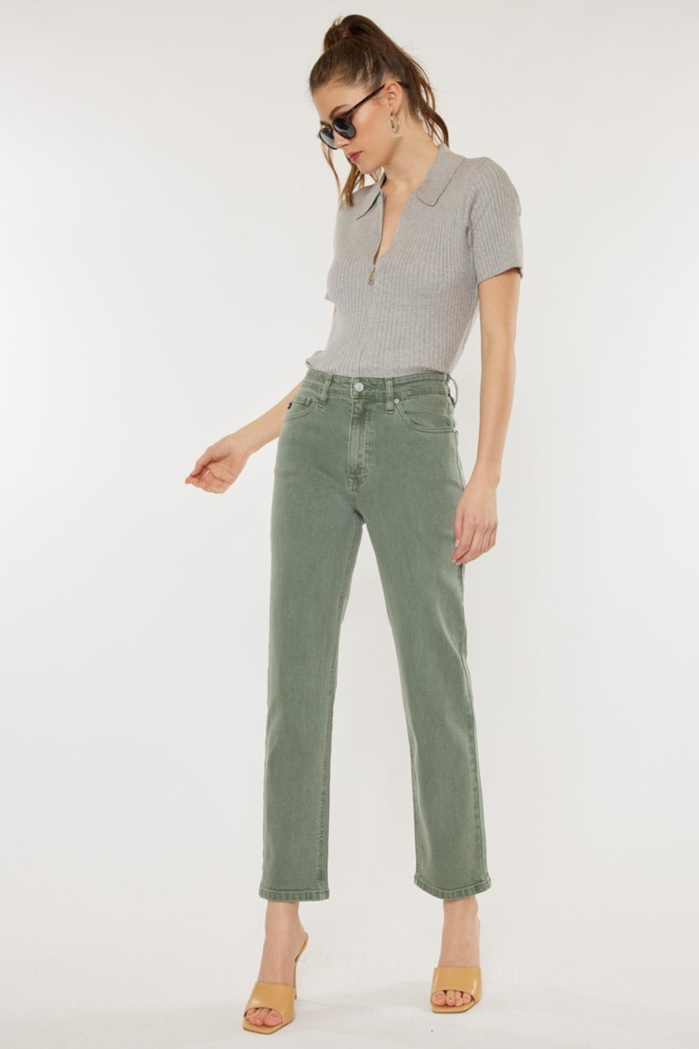 Ultra High Rise Straight Jeans in Olive Green