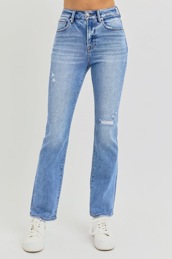 Distressed High-Rise Ankle Straight Jeans