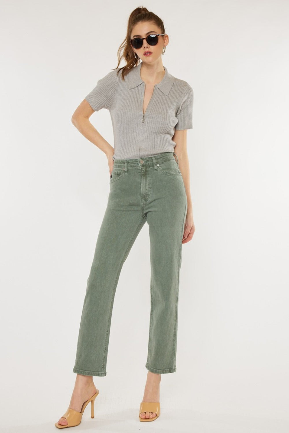 Ultra High Rise Straight Jeans in Olive Green