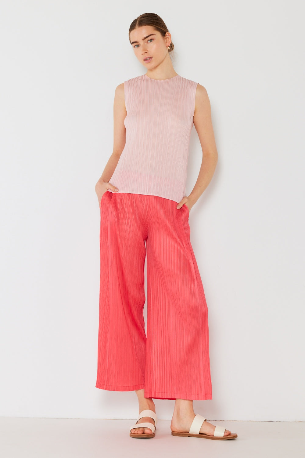 Pleated Wide-Leg Pants with Side Pleat Detail