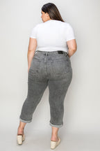 Gray Full Size Button Fly High Waist Cuffed Capris