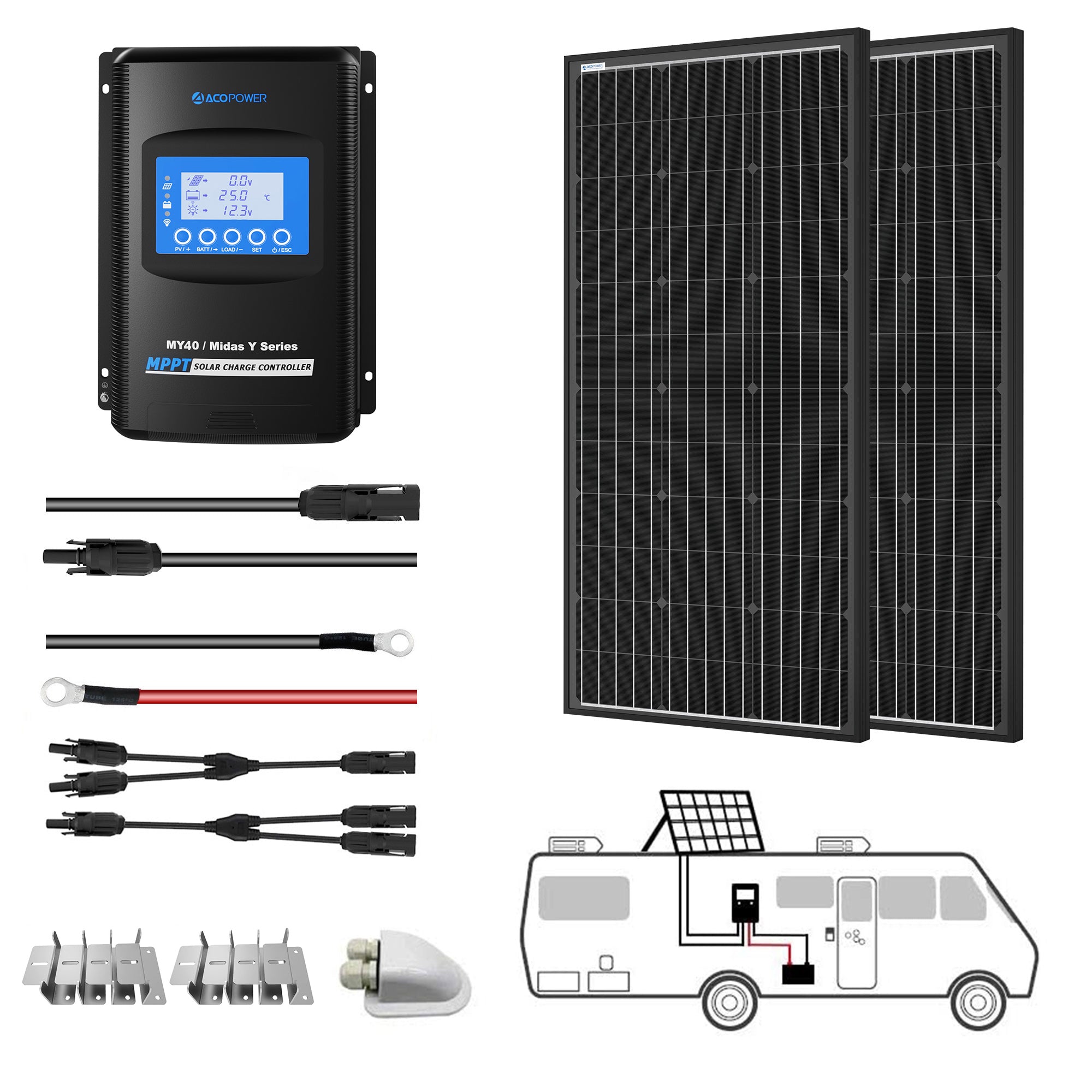 400W Monocrystalline Solar RV Kit 40A MPPT Charge Controller (2x200W 40A Kit)