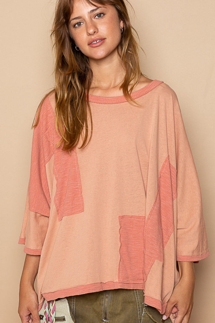 Frayed Edge Patchwork Oversized Top