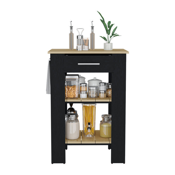 Kitchen Island 23" Dozza with Single Drawer and 2-Tier Shelves Black/Light Oak