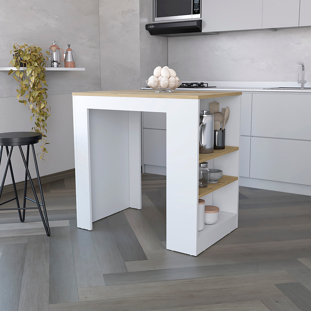 Kitchen Island with 3 Side Shelves Doyle White/Light Oak