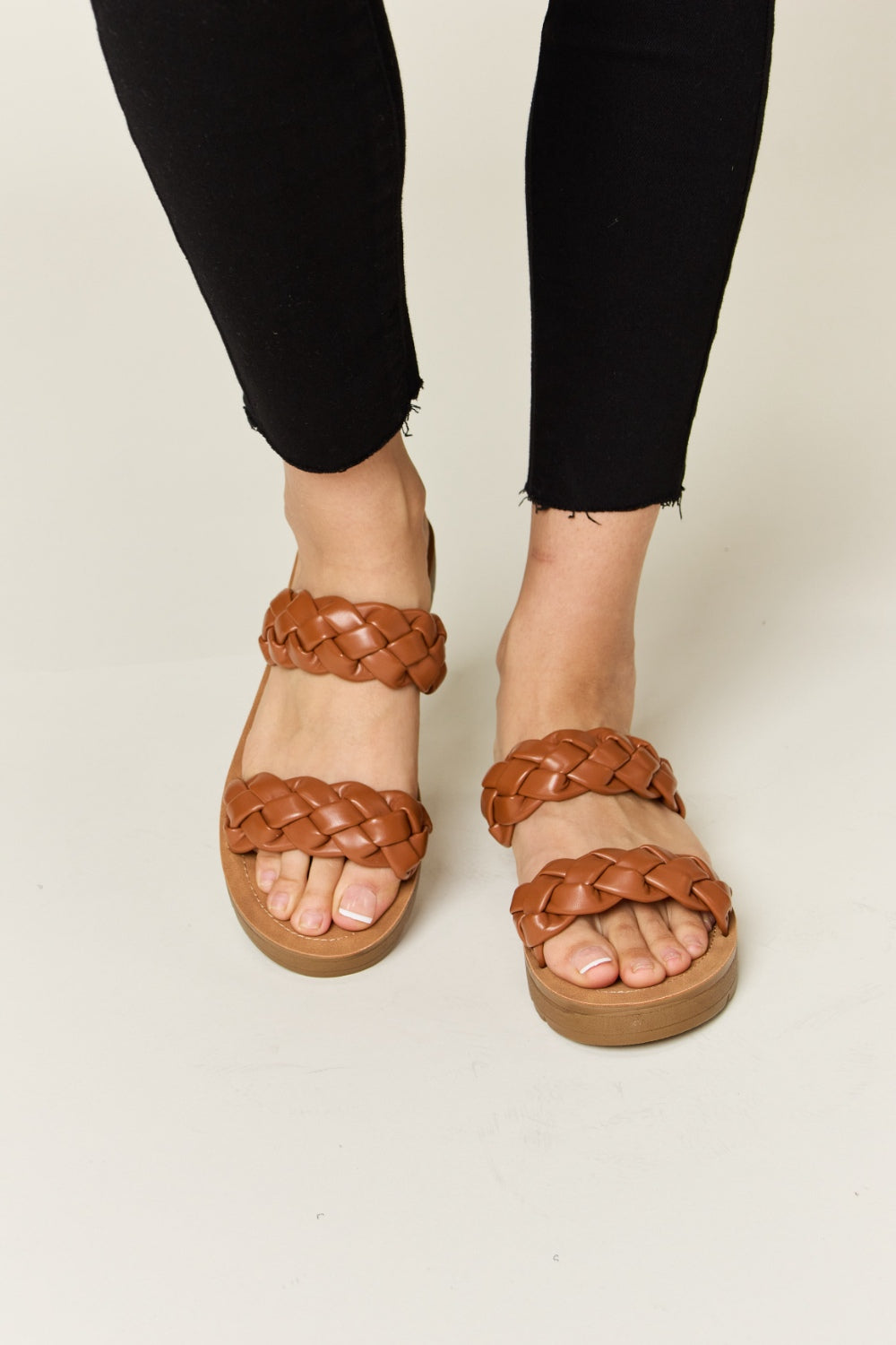 Whiskey Brown Woven Dual Band Platform Sandals