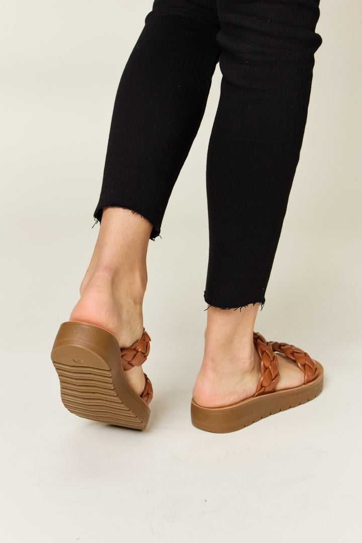 Whiskey Brown Woven Dual Band Platform Sandals