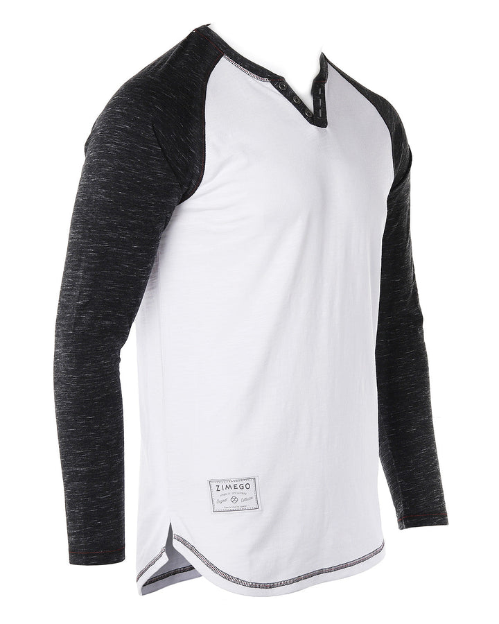 Long Sleeve Contrast Raglan Henley V-Neck T-Shirt