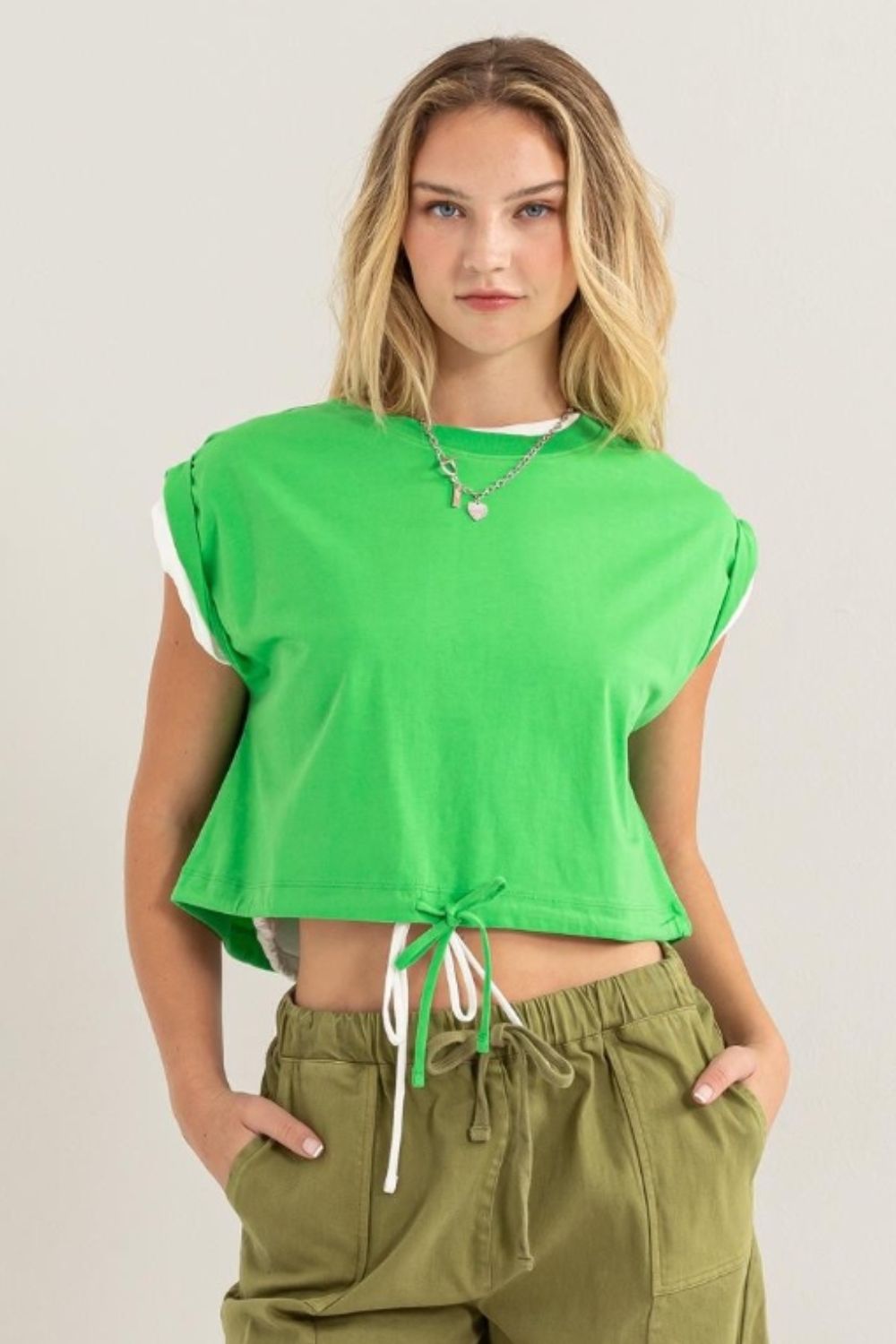 Sleeveless Drawstring Hem Crop Top