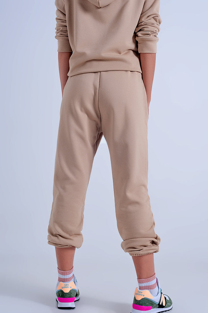 Adjustable Waistband Joggers in Beige