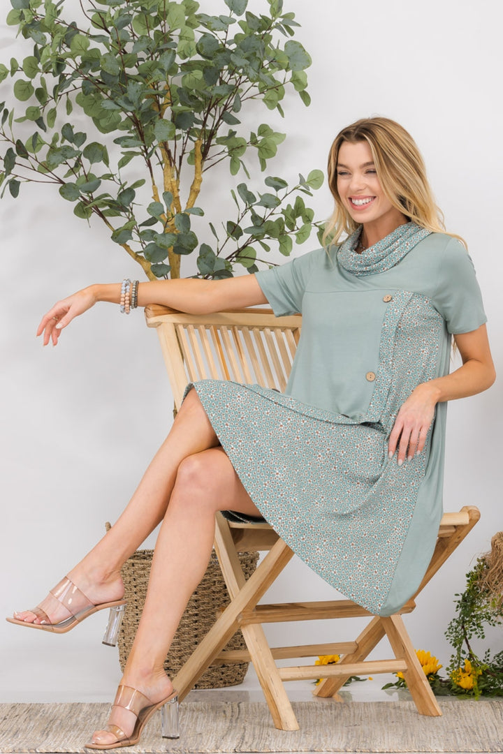 Full Size Decor Button Short Sleeve Dress with Pockets