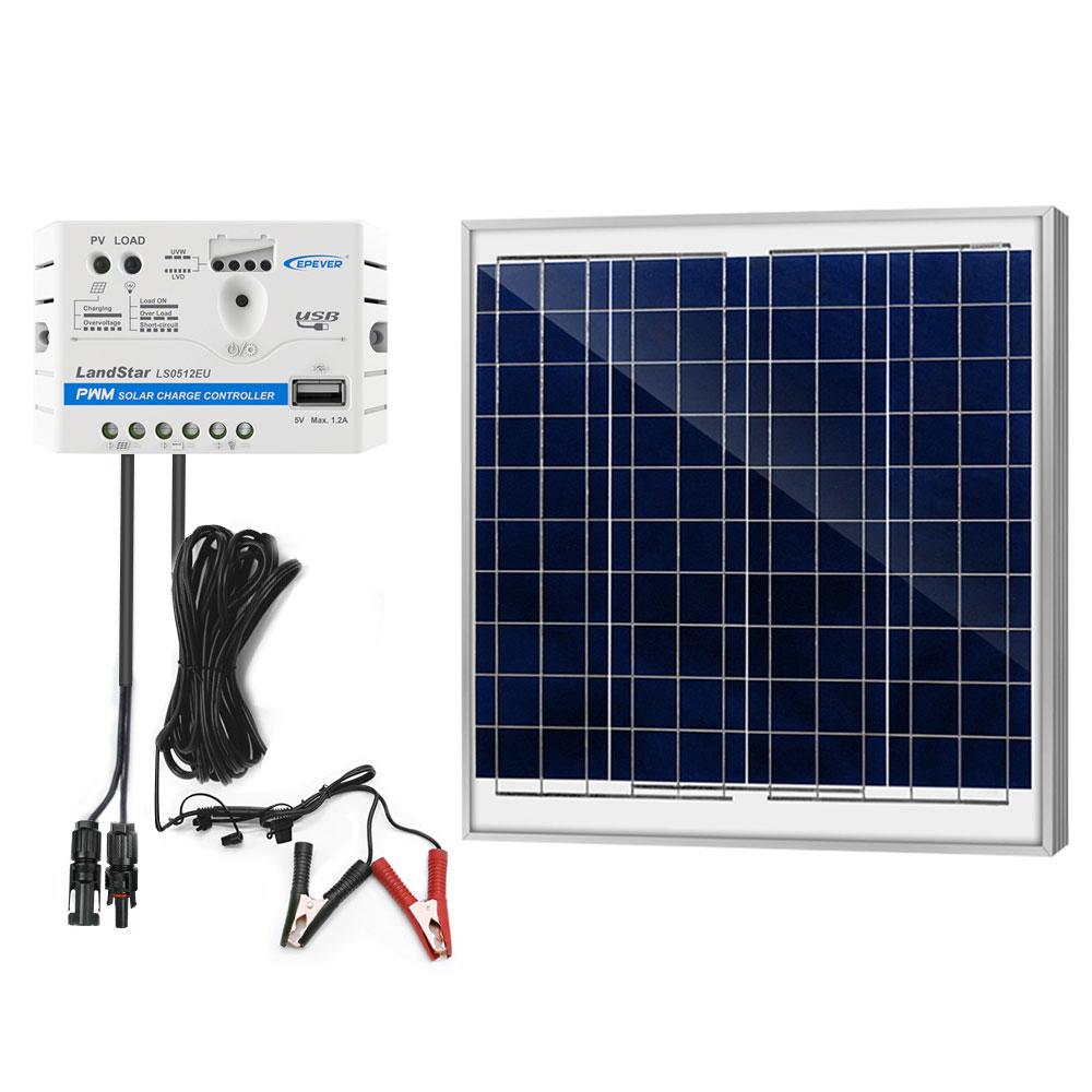 60W 12V Solar Charger Kit 5A Charge Controller with Alligator Clips