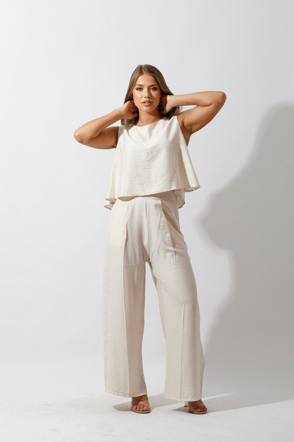 Sleeveless Tank Top & Wide Leg Pants Lounge Set Off White