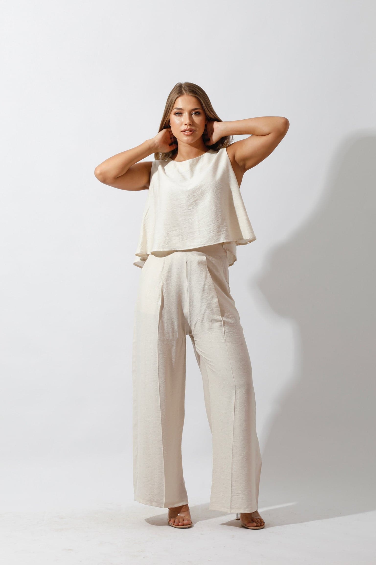 Sleeveless Tank Top & Wide Leg Pants Lounge Set Off White