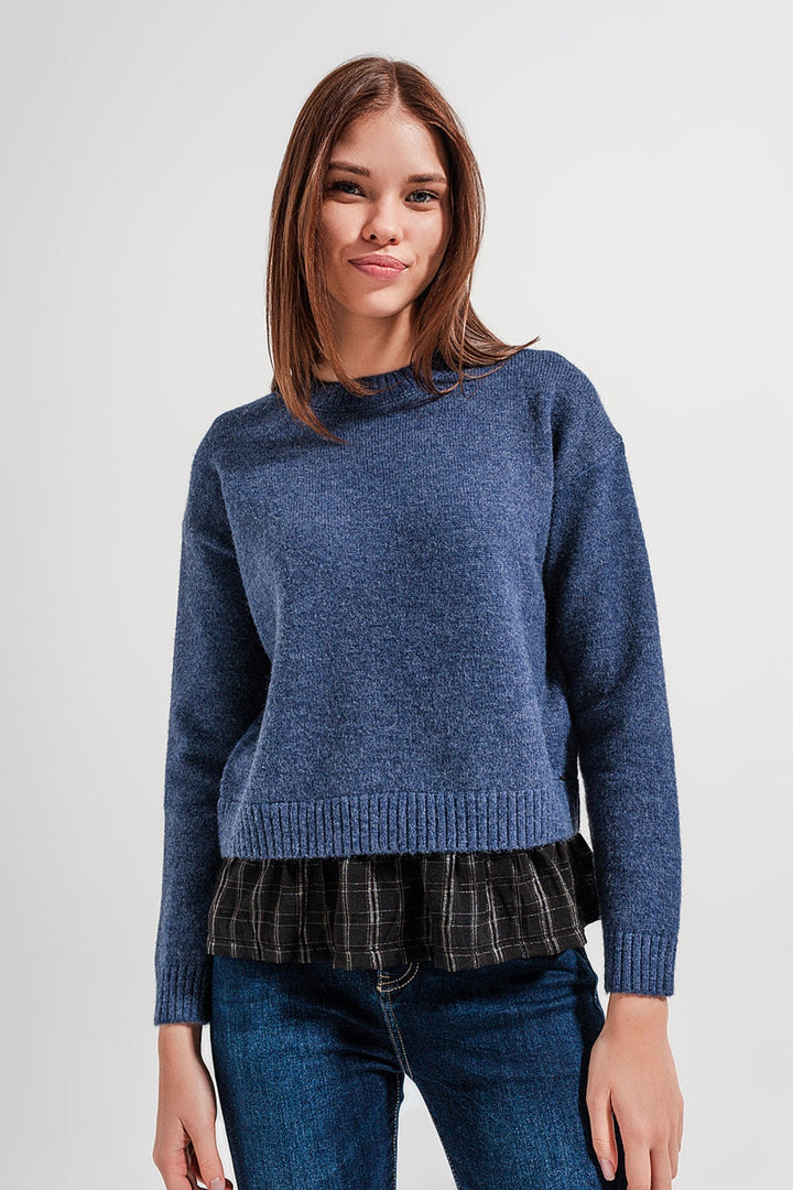 2-in-1 Jumper with Shirt Underlay in Navy