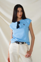 Crew Neck T-Shirt with Love Logo on Chest in Blue Piqué Point