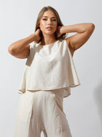 Sleeveless Tank Top & Wide Leg Pants Lounge Set Off White