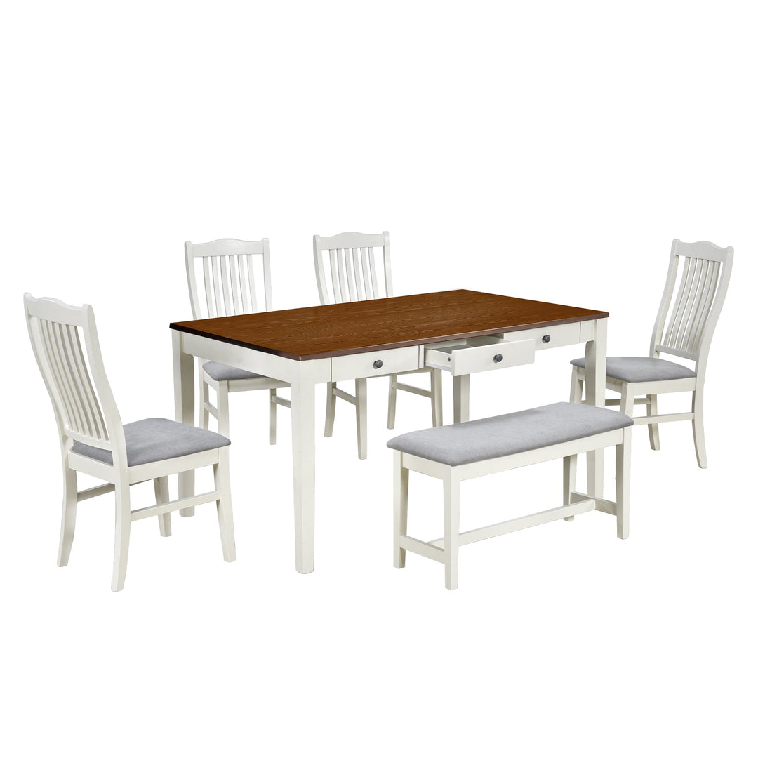 Mid-Century 6-Piece Wood Dining Table Set Butter Milk