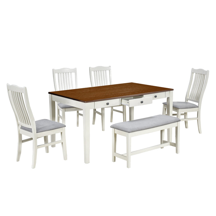 Mid-Century 6-Piece Wood Dining Table Set Butter Milk