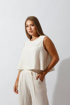 Sleeveless Tank Top & Wide Leg Pants Lounge Set Off White
