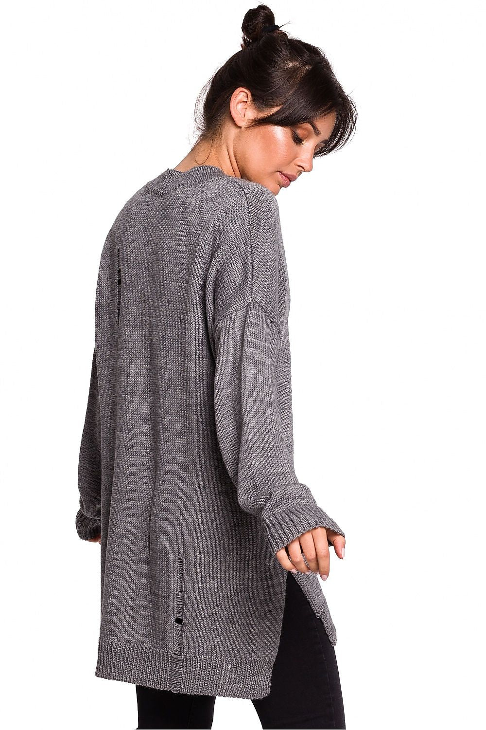 Oversized Jumper with V-Neck in Grey