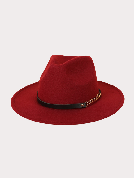 Let's Link Up Belted Chain Fedora Hat Burgundy
