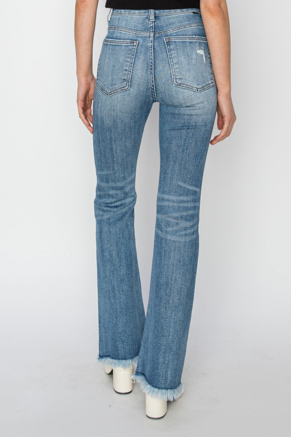 High Rise Frayed Hem Bootcut Jeans
