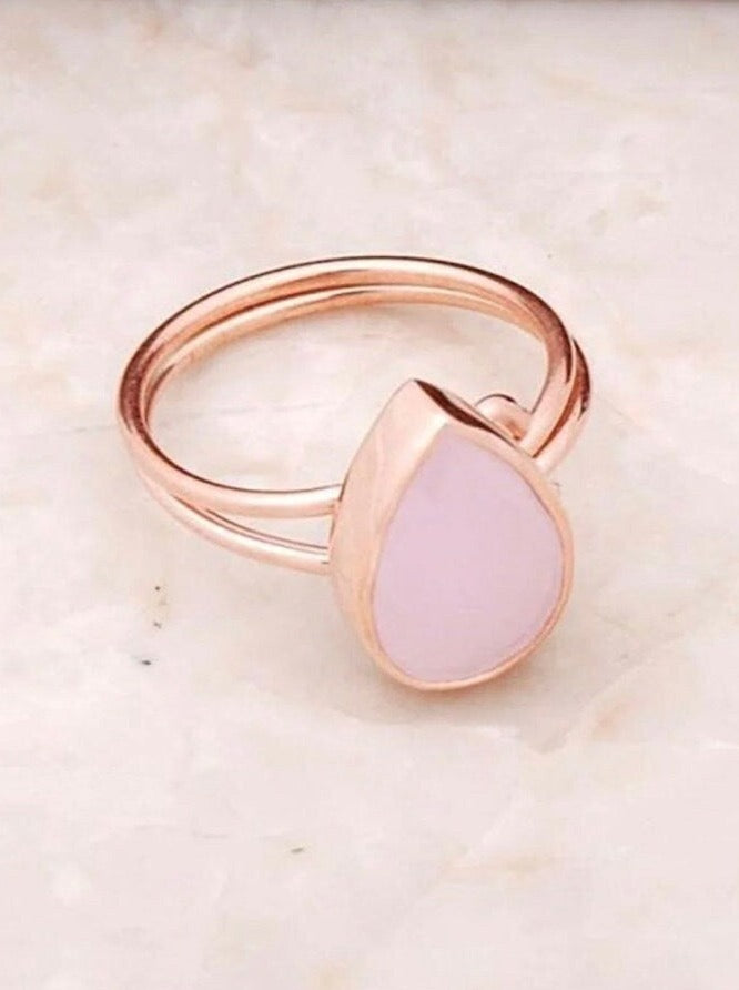 Rose Silver Ring with Pink Quartz Stone