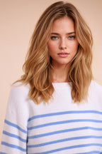 Cropped Sweater with Stripes and Boat Neck