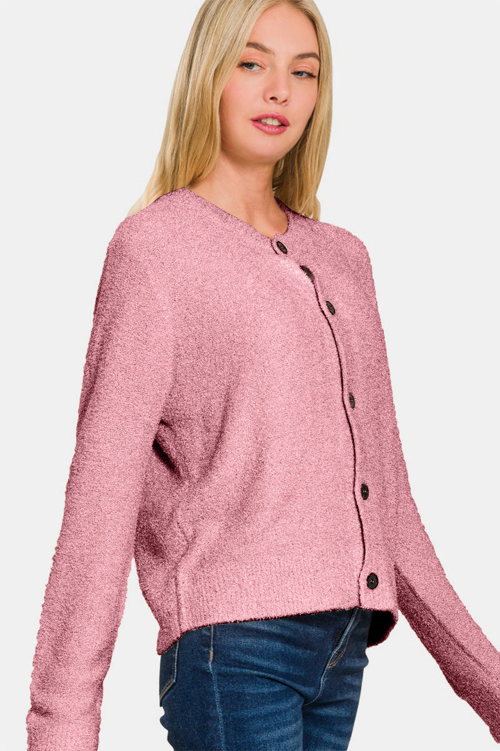 Light Pink Button Down Long Sleeve Sweater Cardigan