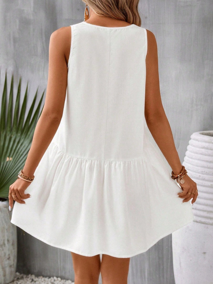 White Printed Sleeveless Mini Dress