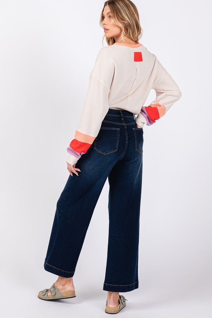 Denim Blue High Waist Wide Leg Jeans