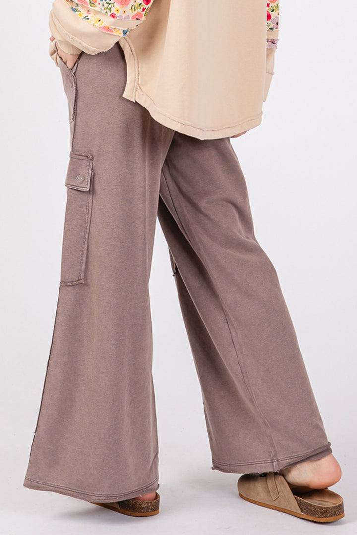 Charcoal Knit Terry Mineral Wash Wide Leg Pants