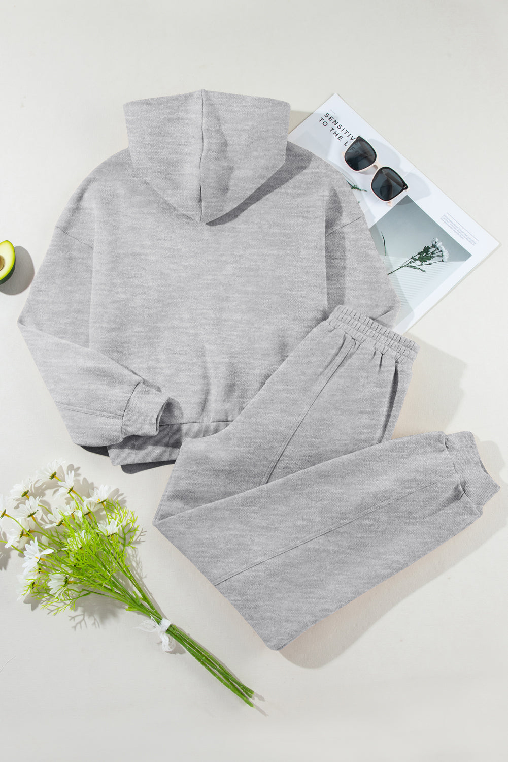 Hoodie and Pants Active Outfit Set Light Grey