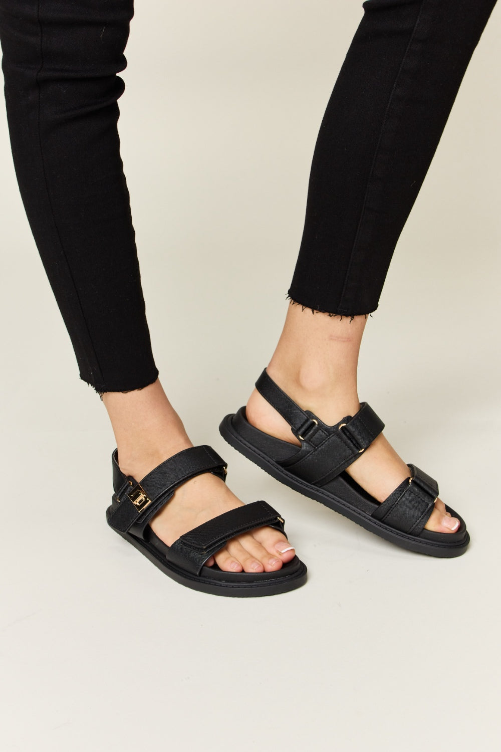 Black Velcro Double Strap Slingback Sandals