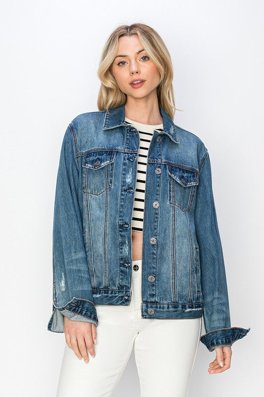 Risen Distressed Button Up Jacket