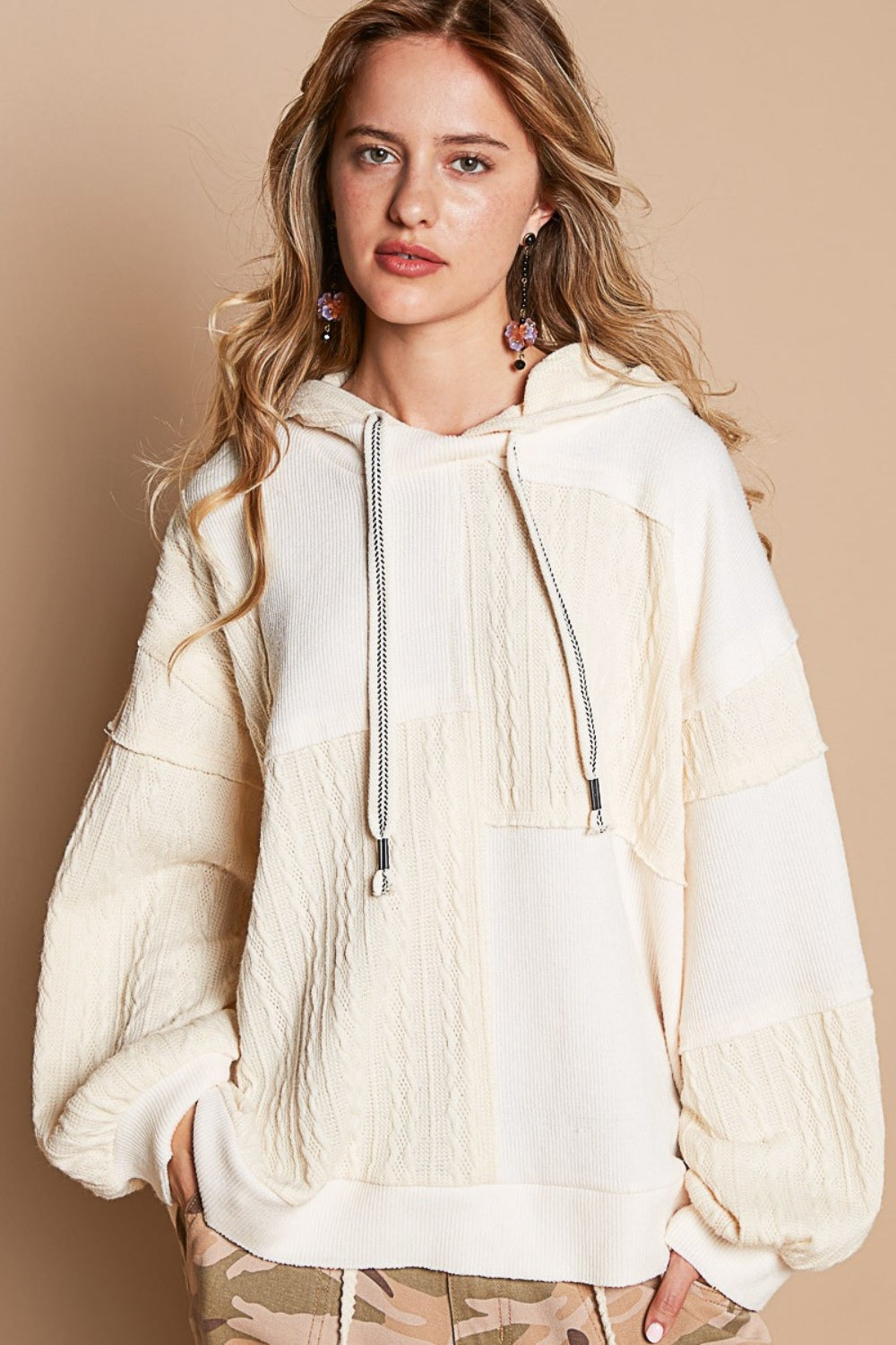 Exposed Seam Hooded Knit Top