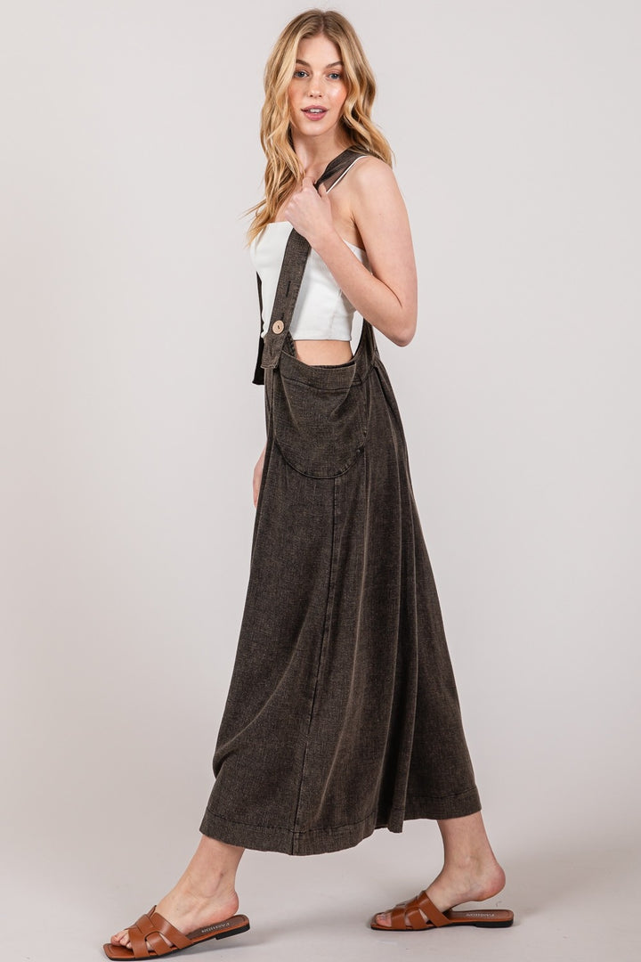 Black Wide Strap Wide Leg Overalls