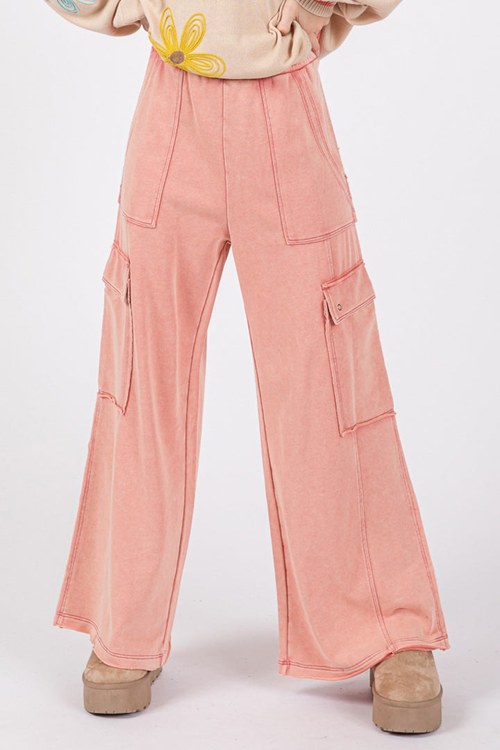 Rose Knit Terry Mineral Wash Wide Leg Pants