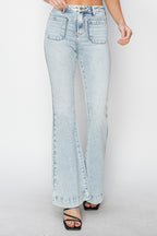 High Rise Front Patch Pocket Flare Jeans