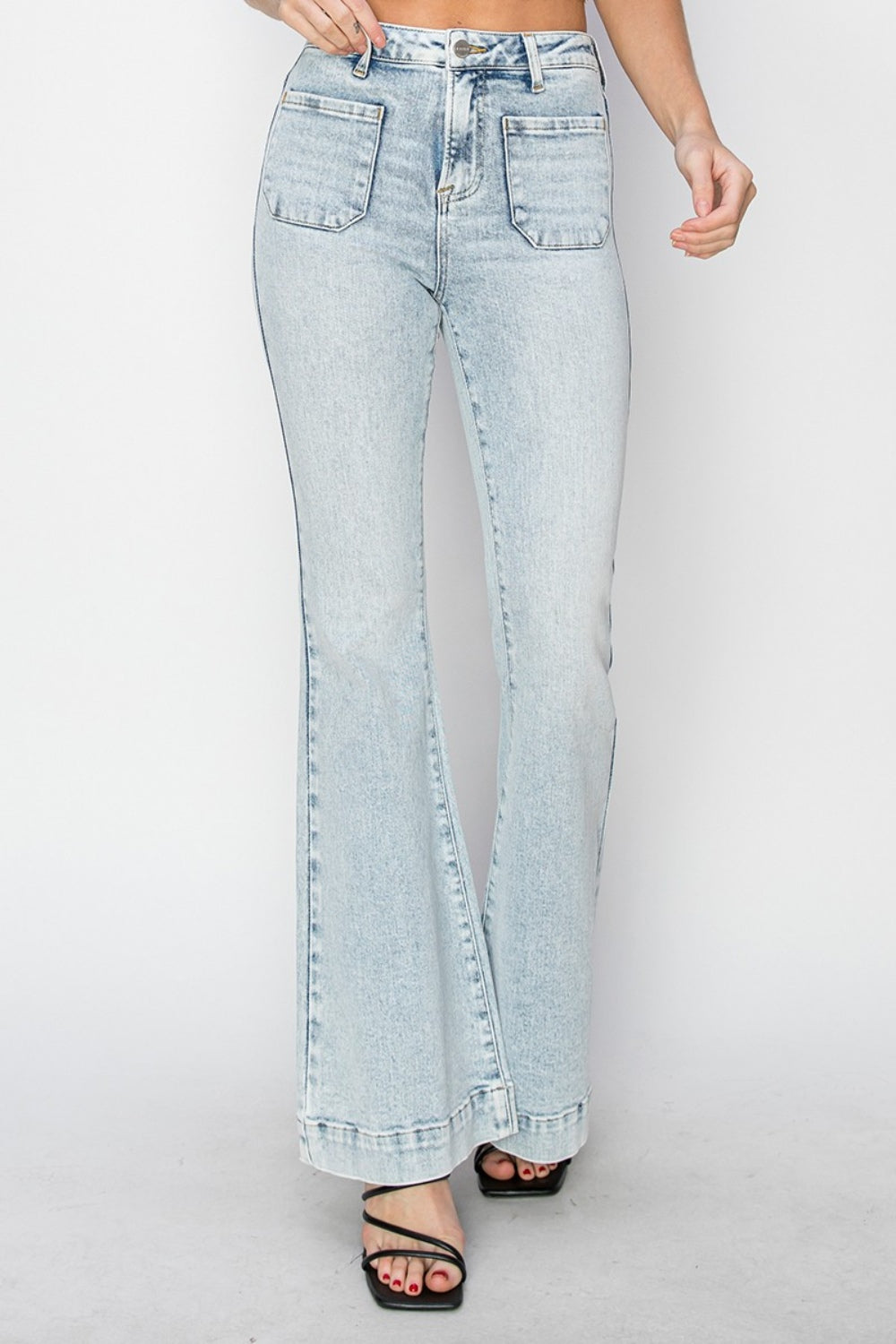 High Rise Front Patch Pocket Flare Jeans