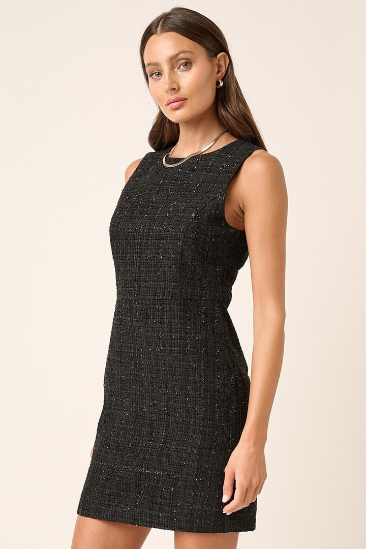 Black Tweed Sleeveless Mini Dress