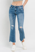 Full Size Mid Rise Distressed Cropped Flare Jeans