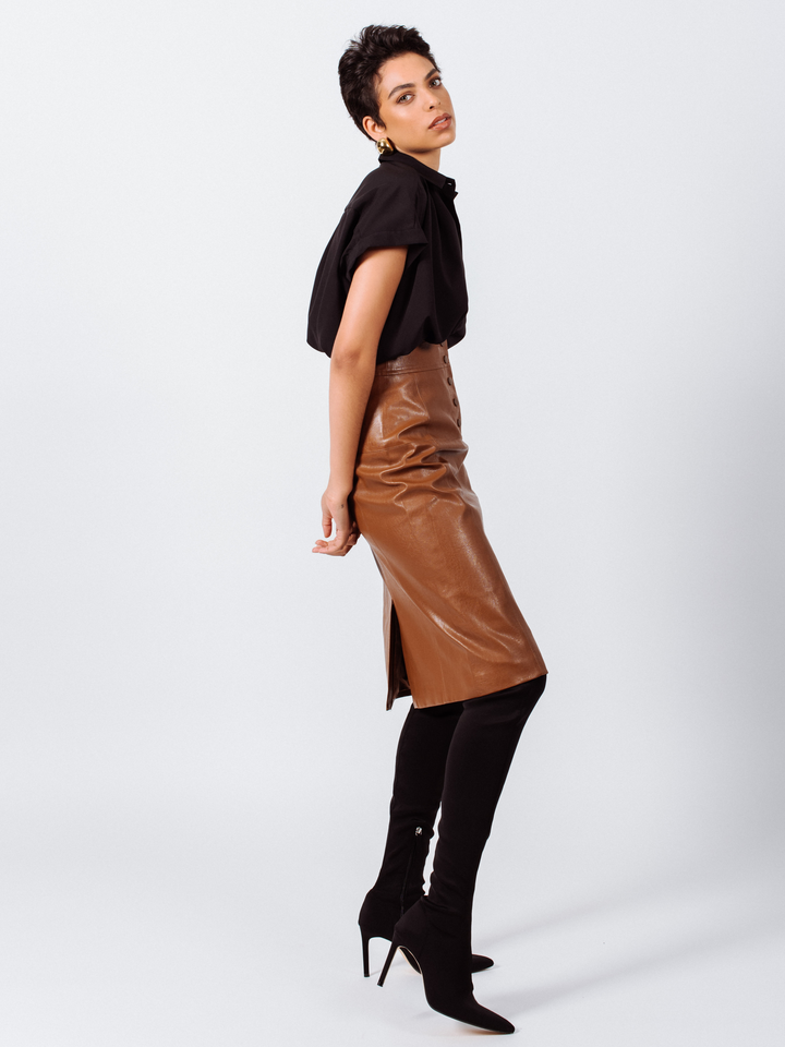 Power Woman Dark Hazel Leather Skirt