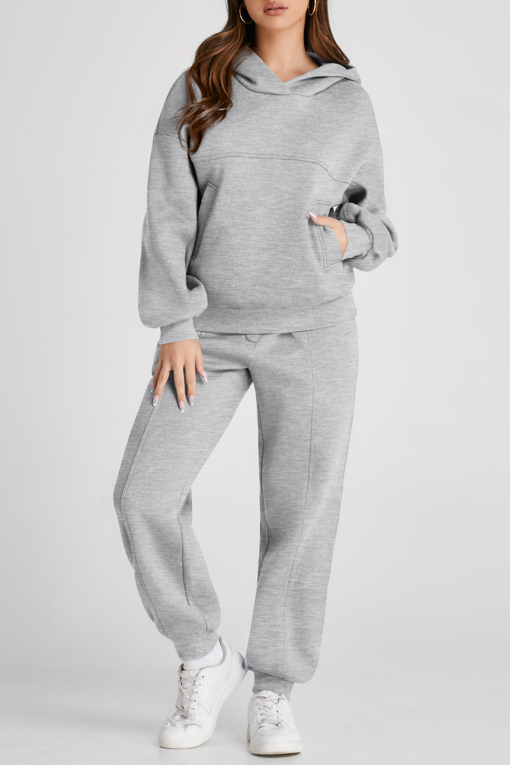 Hoodie and Pants Active Outfit Set Light Grey