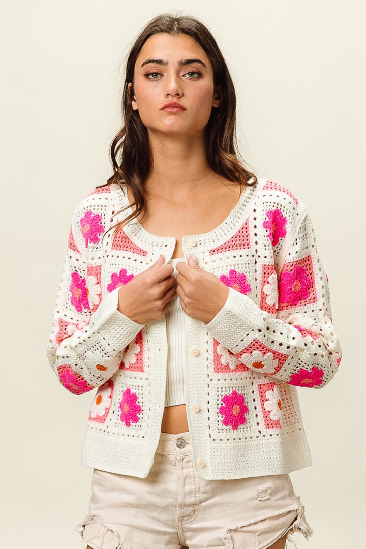 Flower Crochet Lace Button Up Cardigan